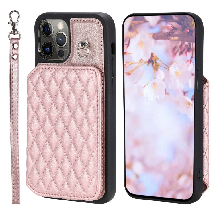 Grid Texture Card Bag Phone Case with Lanyard, For iPhone 13 Pro Max, For iPhone 13 Pro, For iPhone 13, For iPhone 12 / 12 Pro