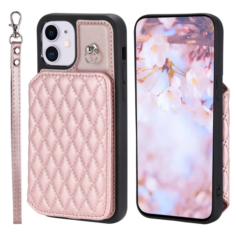 Grid Texture Card Bag Phone Case with Lanyard, For iPhone 12 Pro Max, For iPhone 11, For iPhone XR, For iPhone 8 Plus / 7 Plus