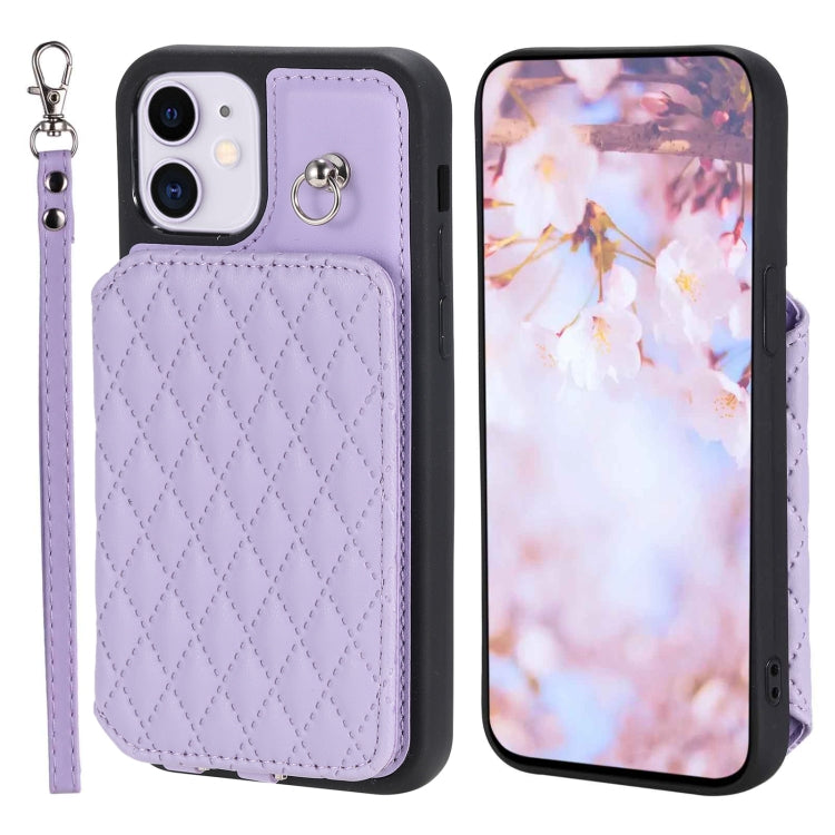 Grid Texture Card Bag Phone Case with Lanyard, For iPhone 12 Pro Max, For iPhone 11, For iPhone XR, For iPhone 8 Plus / 7 Plus