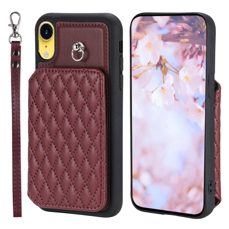 Grid Texture Card Bag Phone Case with Lanyard, For iPhone 12 Pro Max, For iPhone 11, For iPhone XR, For iPhone 8 Plus / 7 Plus