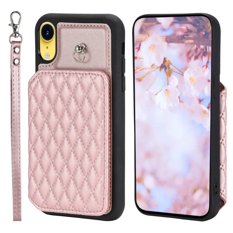 Grid Texture Card Bag Phone Case with Lanyard, For iPhone 12 Pro Max, For iPhone 11, For iPhone XR, For iPhone 8 Plus / 7 Plus