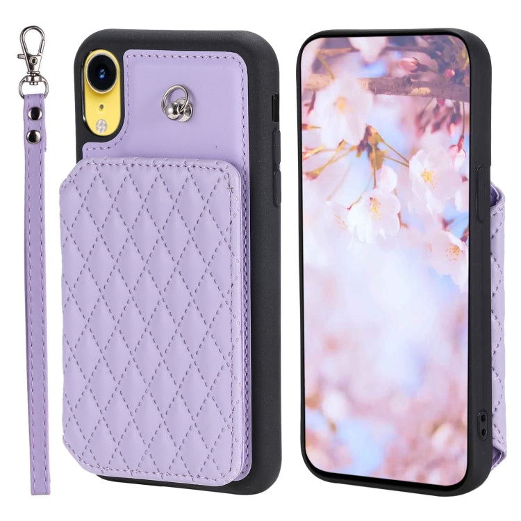 Grid Texture Card Bag Phone Case with Lanyard, For iPhone 12 Pro Max, For iPhone 11, For iPhone XR, For iPhone 8 Plus / 7 Plus