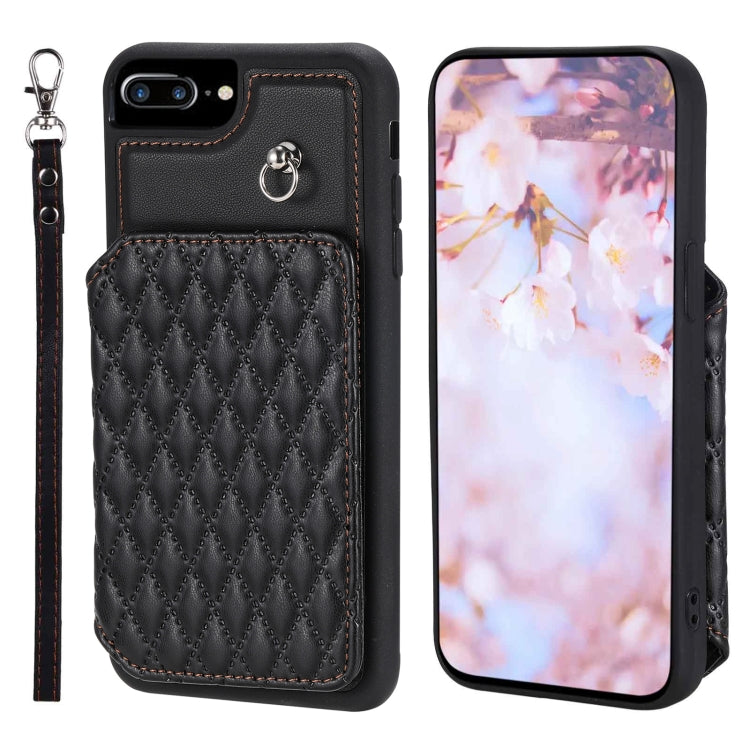 Grid Texture Card Bag Phone Case with Lanyard, For iPhone 12 Pro Max, For iPhone 11, For iPhone XR, For iPhone 8 Plus / 7 Plus