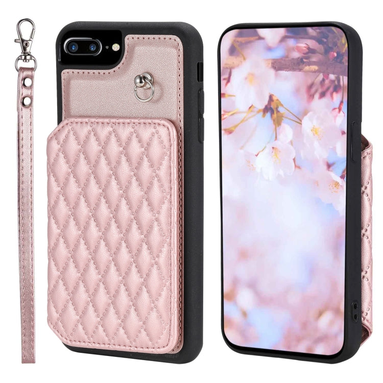 Grid Texture Card Bag Phone Case with Lanyard, For iPhone 12 Pro Max, For iPhone 11, For iPhone XR, For iPhone 8 Plus / 7 Plus