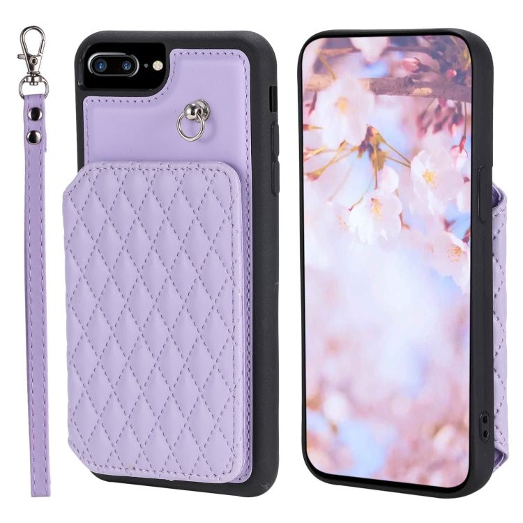 Grid Texture Card Bag Phone Case with Lanyard, For iPhone 12 Pro Max, For iPhone 11, For iPhone XR, For iPhone 8 Plus / 7 Plus