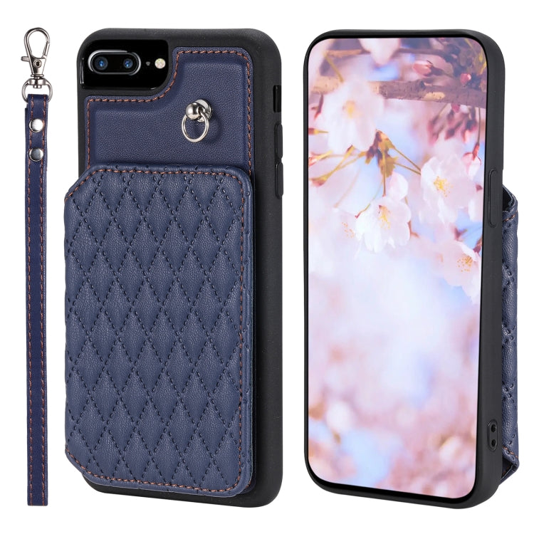 Grid Texture Card Bag Phone Case with Lanyard, For iPhone 12 Pro Max, For iPhone 11, For iPhone XR, For iPhone 8 Plus / 7 Plus
