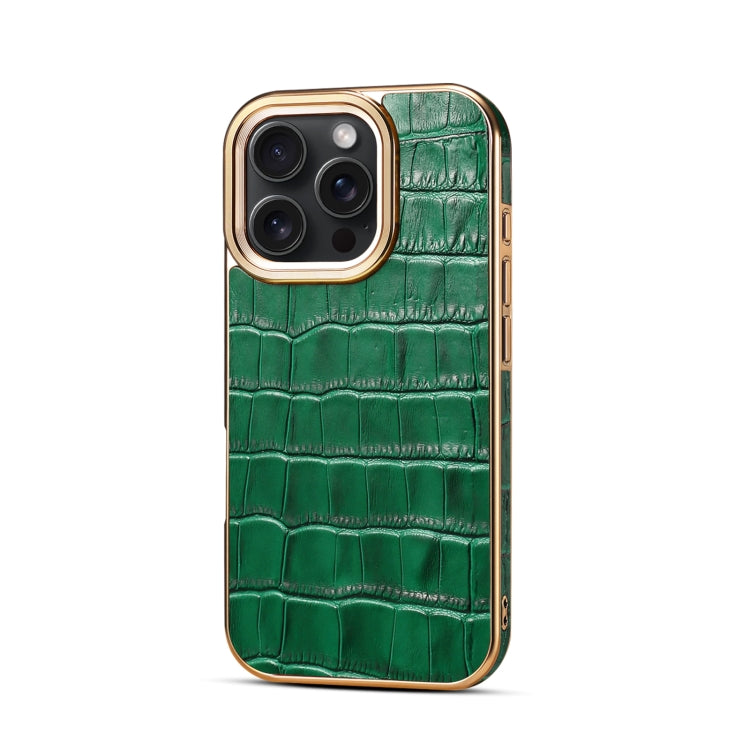 Denior Crocodile Texture Genuine Leather Electroplating Phone Case, For iPhone 16 Pro Max, For iPhone 16 Pro, For iPhone 16 Plus, For iPhone 16, For iPhone 15 Pro Max, For iPhone 15 Pro