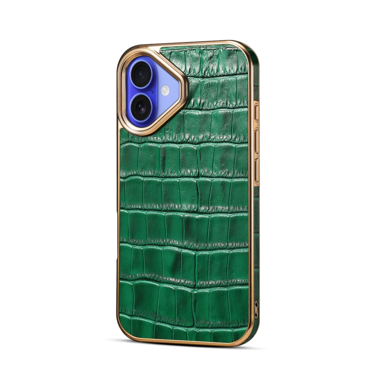 Denior Crocodile Texture Genuine Leather Electroplating Phone Case, For iPhone 16 Pro Max, For iPhone 16 Pro, For iPhone 16 Plus, For iPhone 16, For iPhone 15 Pro Max, For iPhone 15 Pro