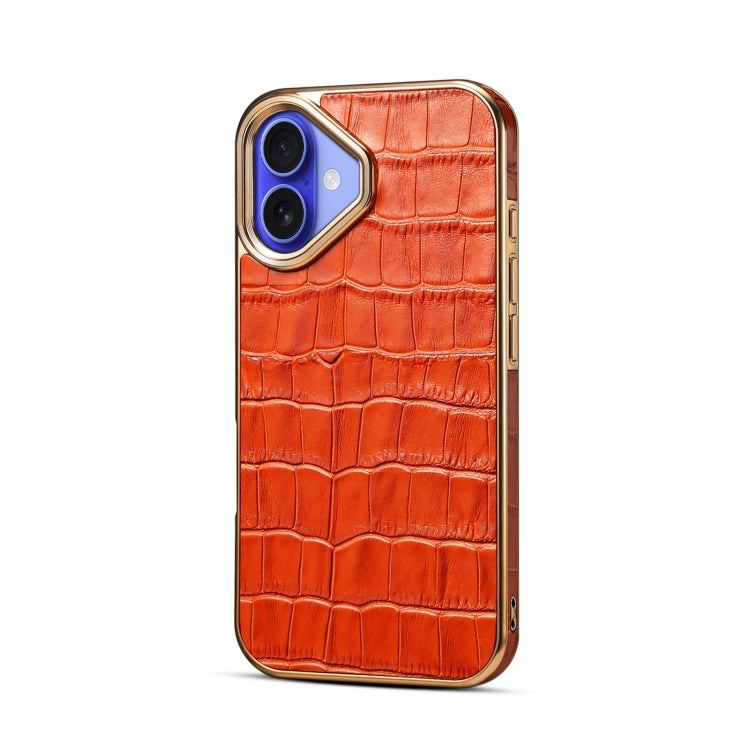 Denior Crocodile Texture Genuine Leather Electroplating Phone Case, For iPhone 16 Pro Max, For iPhone 16 Pro, For iPhone 16 Plus, For iPhone 16, For iPhone 15 Pro Max, For iPhone 15 Pro