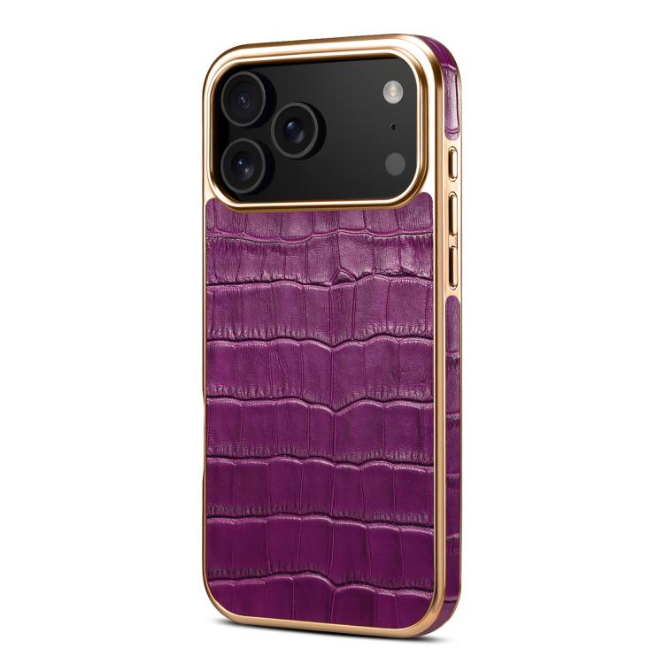 Denior Crocodile Texture Genuine Leather Electroplating Phone Case, For iPhone 16 Pro Max, For iPhone 16 Pro, For iPhone 16 Plus, For iPhone 16, For iPhone 15 Pro Max, For iPhone 15 Pro
