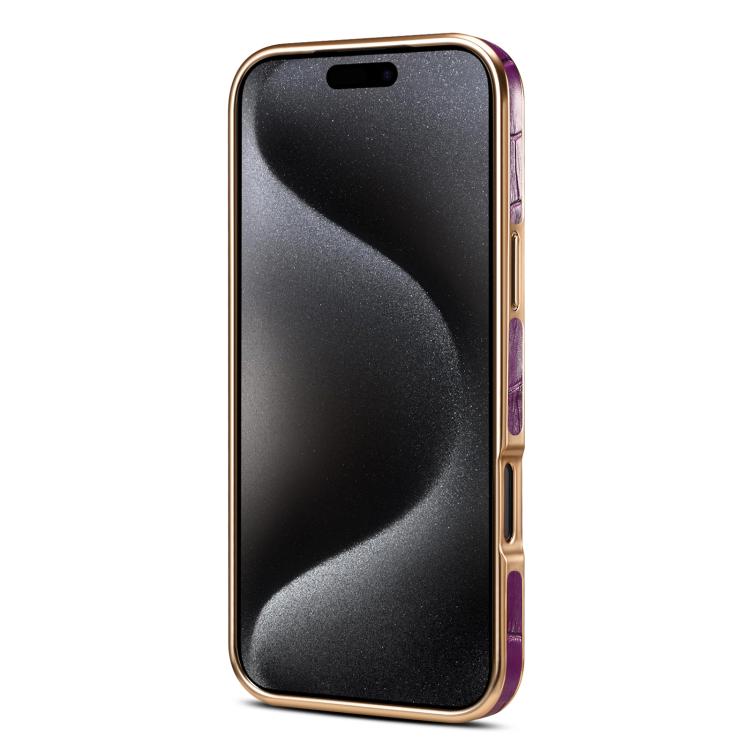 Denior Crocodile Texture Genuine Leather Electroplating Phone Case, For iPhone 16 Pro Max, For iPhone 16 Pro, For iPhone 16 Plus, For iPhone 16, For iPhone 15 Pro Max, For iPhone 15 Pro