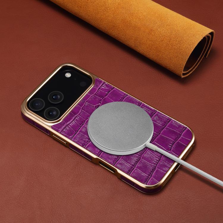 Denior Crocodile Texture Genuine Leather Electroplating Phone Case, For iPhone 16 Pro Max, For iPhone 16 Pro, For iPhone 16 Plus, For iPhone 16, For iPhone 15 Pro Max, For iPhone 15 Pro