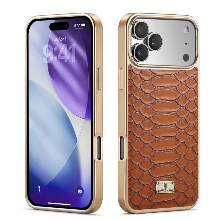 Fierre Shann Python Texture Electroplating PU Phone Case, For iPhone 16 Pro Max, For iPhone 16 Pro, For iPhone 16 Plus, For iPhone 16, For iPhone 15 Pro Max, For iPhone 15 Pro