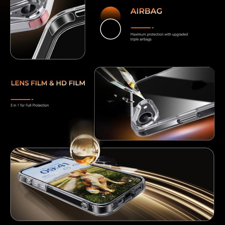 iPAKY Crystal Clear Series Shockproof PC + TPU Protective Phone Case, For iPhone 16e, For iPhone 16 Pro Max, For iPhone 16 Pro, For iPhone 16 Plus, For iPhone 16, For iPhone 15 Pro Max, For iPhone 15 Pro, For iPhone 15 Plus, For iPhone 15