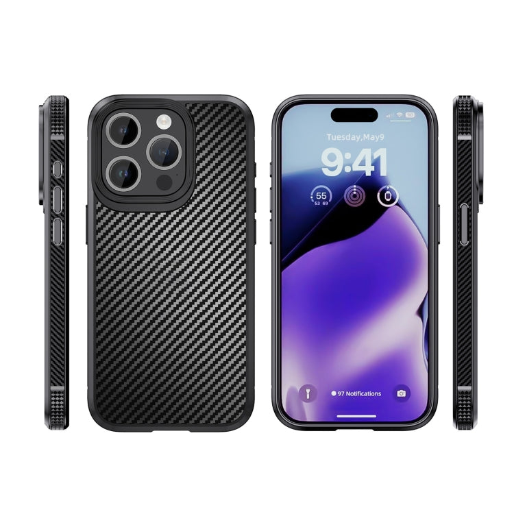 iPAKY MG Series Carbon Fiber PC + TPU Protective Phone Case, For iPhone 15 Pro Max, For iPhone 15 Pro, For iPhone 15 Plus, For iPhone 15