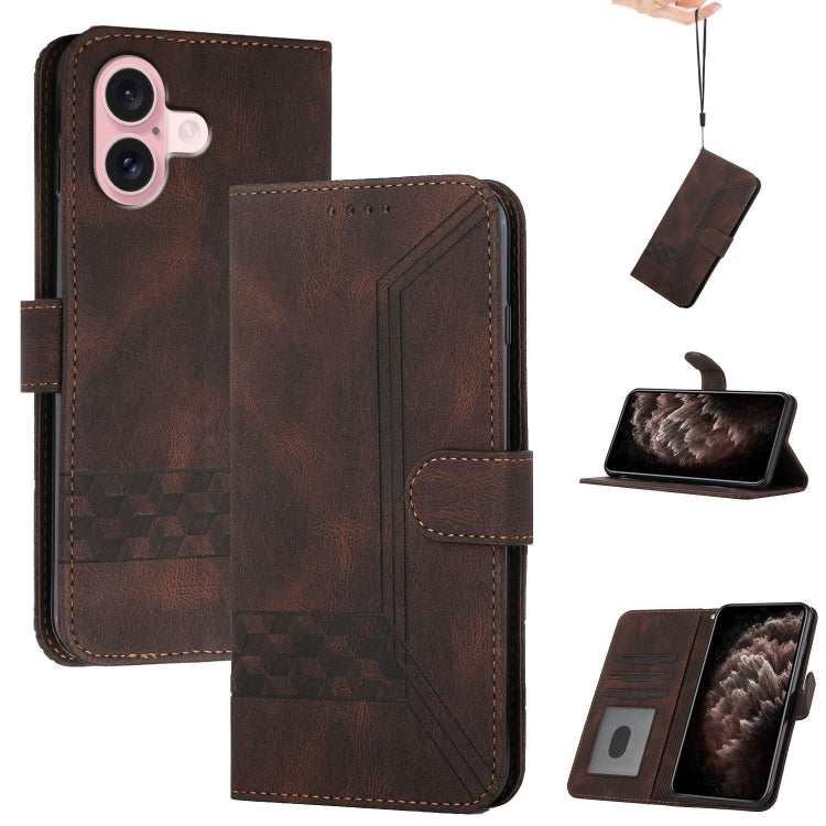 Cubic Skin Feel Flip Leather Phone Case, For iPhone 16, For iPhone 15 Pro Max, For iPhone 15 Pro, For iPhone 15 Plus