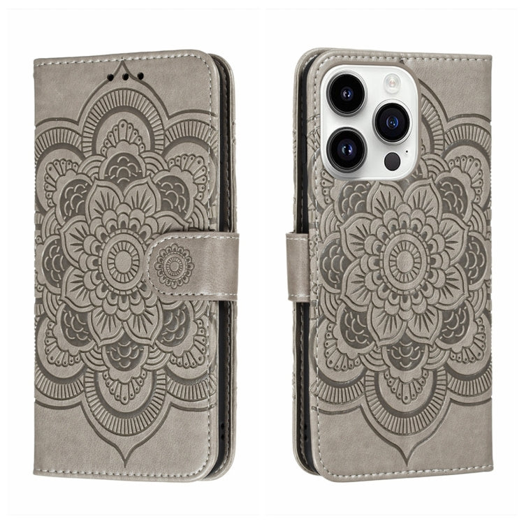 Sun Mandala Embossing Leather Phone Case, For iPhone 15 Plus, For iPhone 15