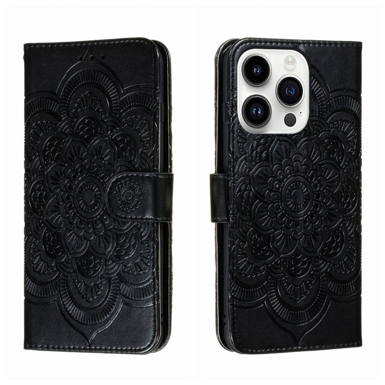 Sun Mandala Embossing Leather Phone Case, For iPhone 15 Plus, For iPhone 15