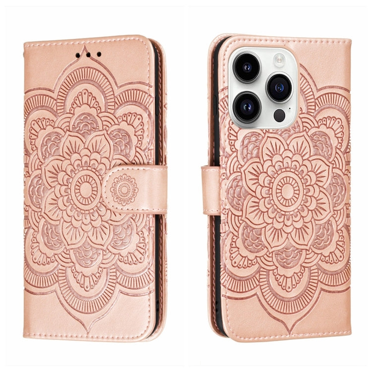 Sun Mandala Embossing Leather Phone Case, For iPhone 15 Plus, For iPhone 15