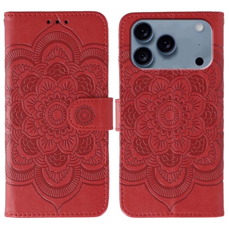 Sun Mandala Embossing Leather Phone Case, For iPhone 16e, For iPhone 15 Pro Max, For iPhone 15 Pro