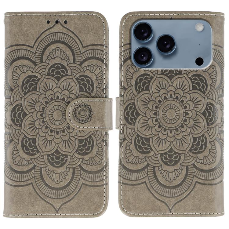 Sun Mandala Embossing Leather Phone Case, For iPhone 16e, For iPhone 15 Pro Max, For iPhone 15 Pro