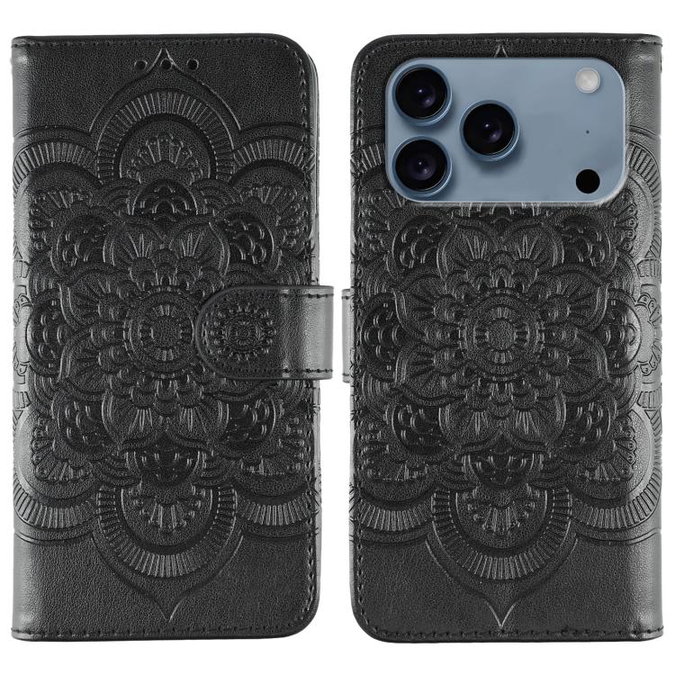 Sun Mandala Embossing Leather Phone Case, For iPhone 16e, For iPhone 15 Pro Max, For iPhone 15 Pro