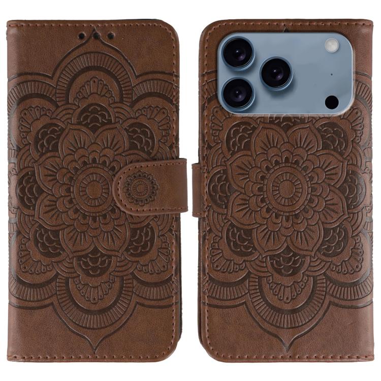 Sun Mandala Embossing Leather Phone Case, For iPhone 16e, For iPhone 15 Pro Max, For iPhone 15 Pro