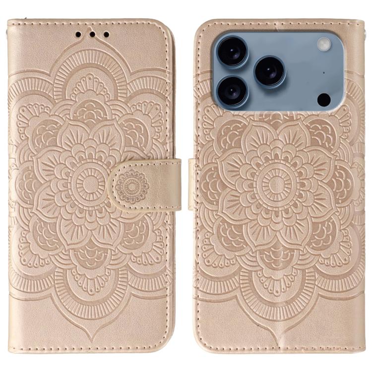 Sun Mandala Embossing Leather Phone Case, For iPhone 16e, For iPhone 15 Pro Max, For iPhone 15 Pro