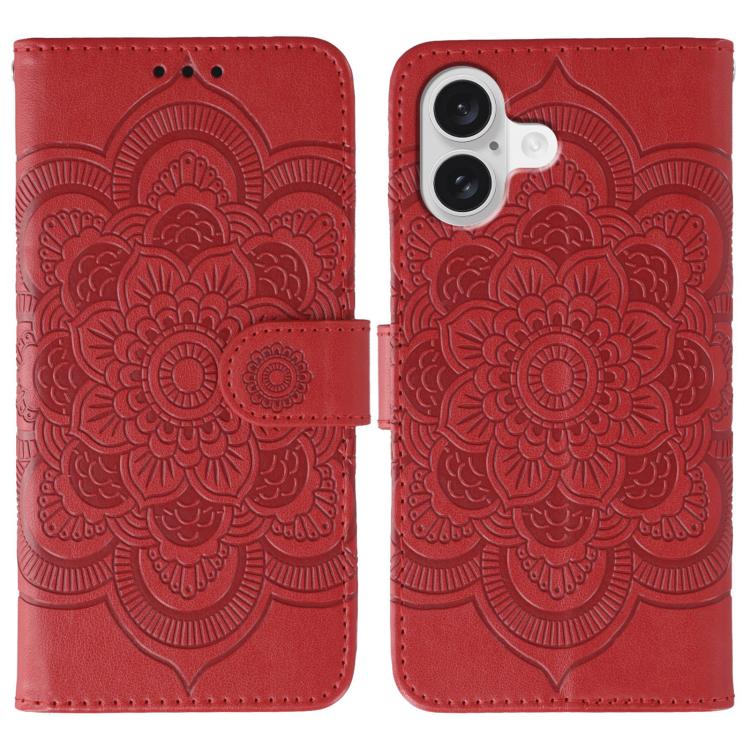 Sun Mandala Embossing Leather Phone Case, For iPhone 15 Plus, For iPhone 15