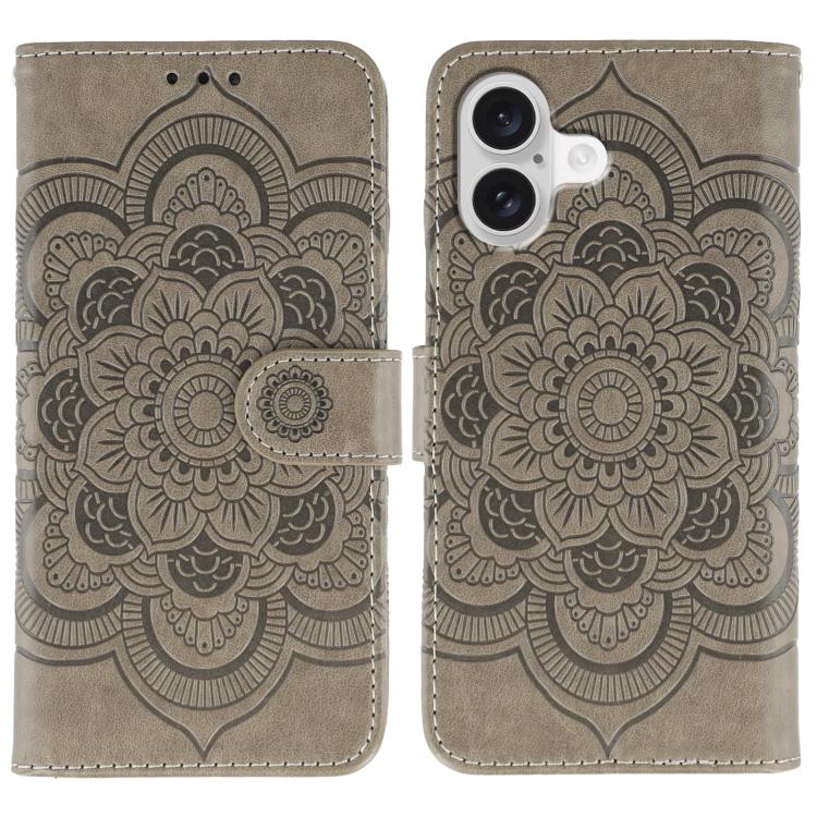Sun Mandala Embossing Leather Phone Case, For iPhone 15 Plus, For iPhone 15