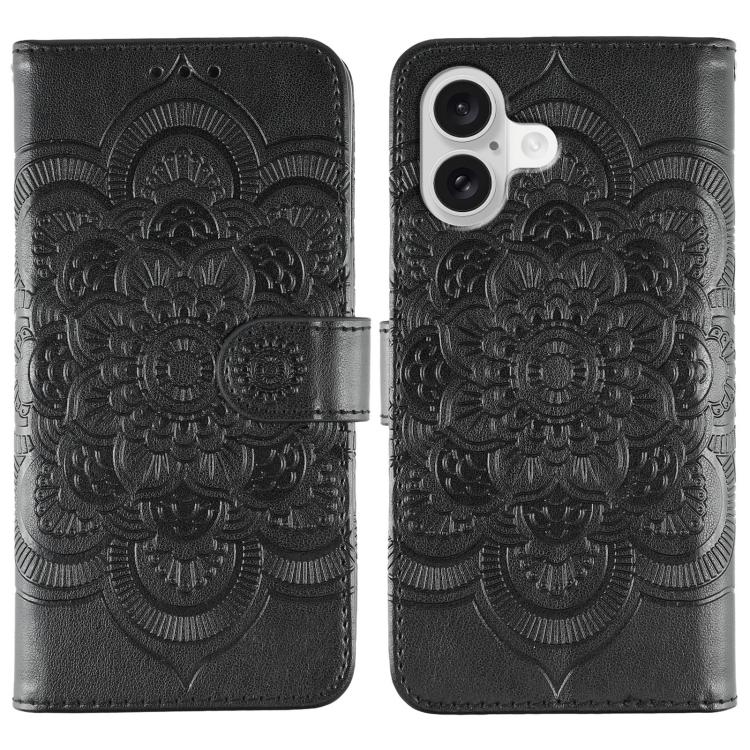 Sun Mandala Embossing Leather Phone Case, For iPhone 15 Plus, For iPhone 15