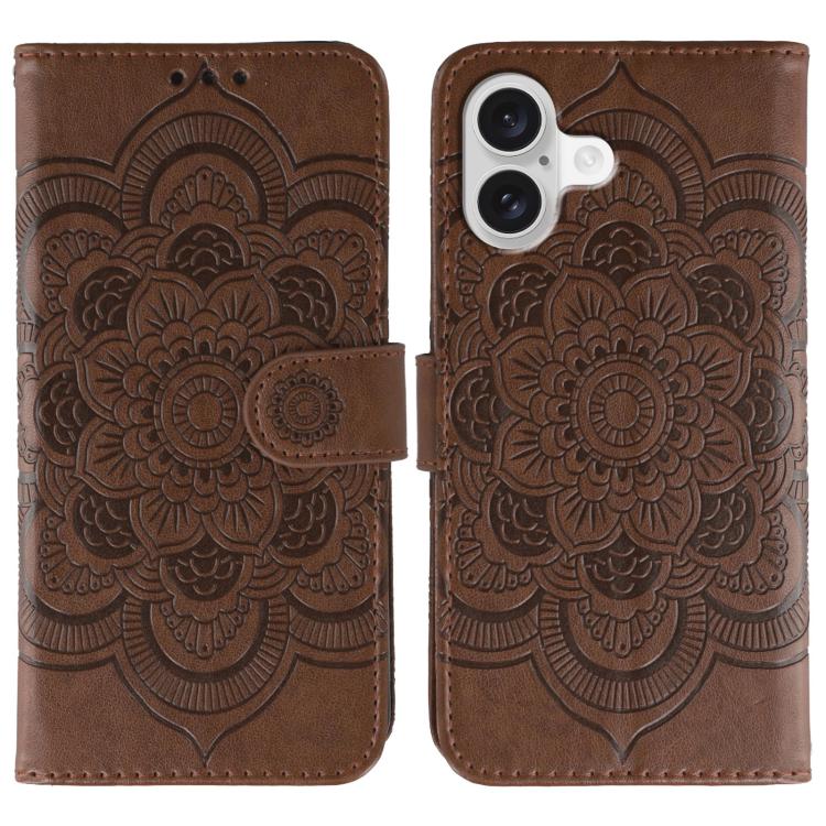 Sun Mandala Embossing Leather Phone Case, For iPhone 15 Plus, For iPhone 15