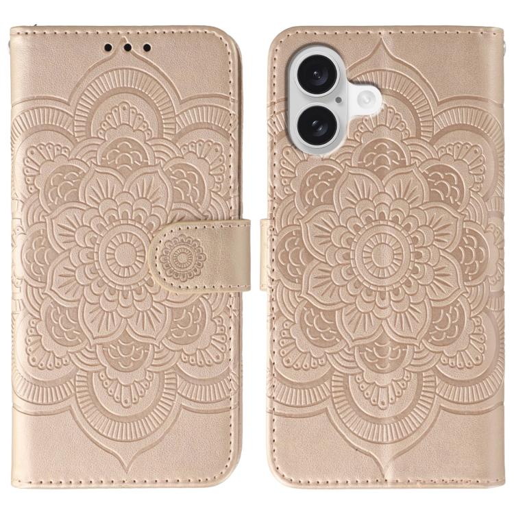 Sun Mandala Embossing Leather Phone Case, For iPhone 15 Plus, For iPhone 15