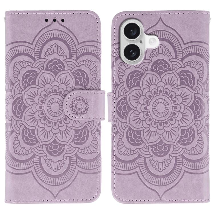 Sun Mandala Embossing Leather Phone Case, For iPhone 15 Plus, For iPhone 15