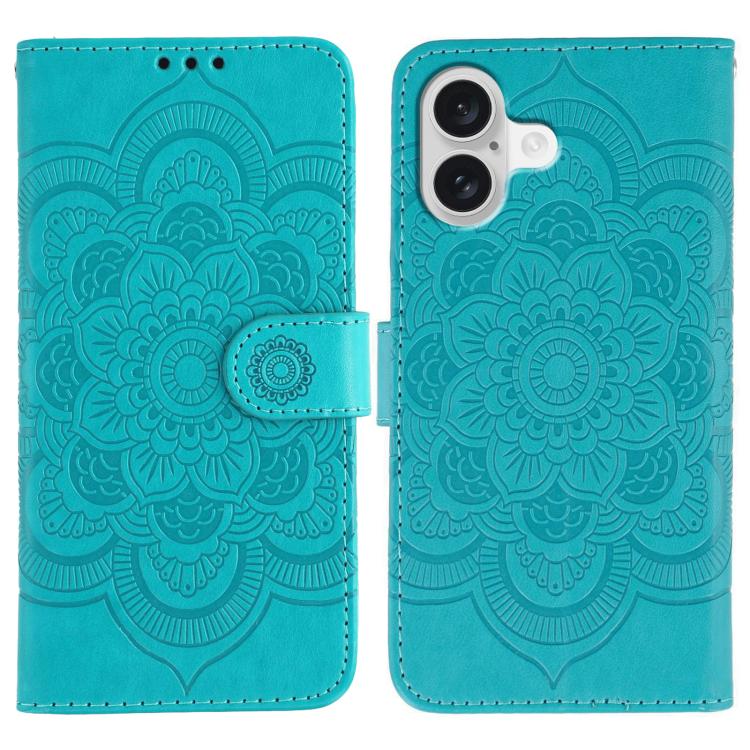 Sun Mandala Embossing Leather Phone Case, For iPhone 15 Plus, For iPhone 15