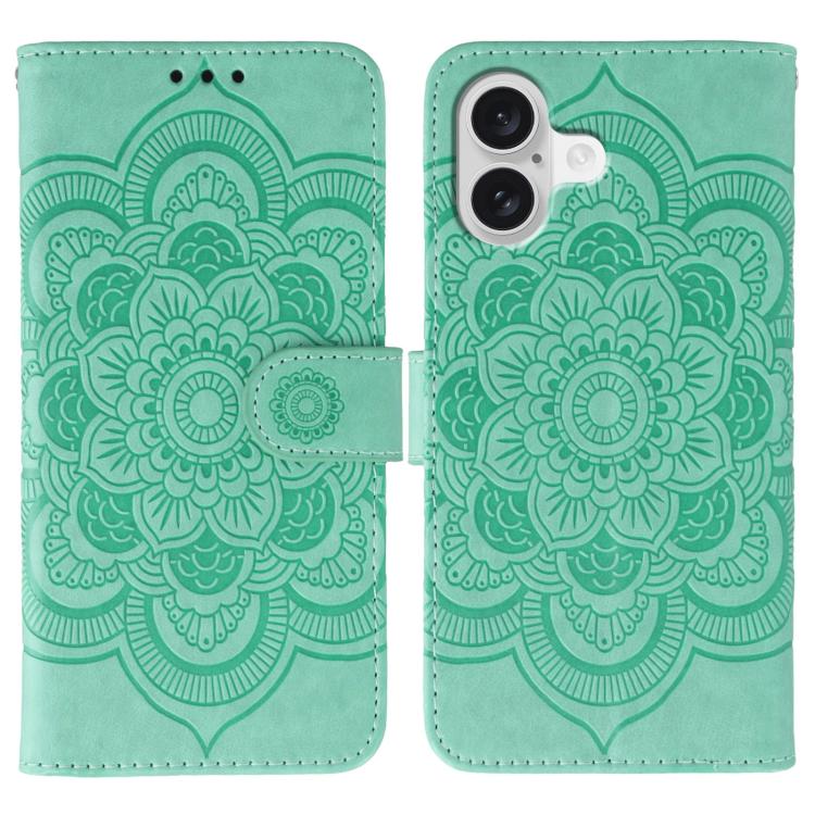 Sun Mandala Embossing Leather Phone Case, For iPhone 15 Plus, For iPhone 15