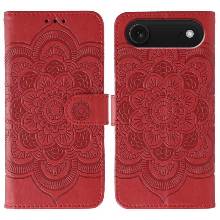 Sun Mandala Embossing Leather Phone Case, For iPhone 15 Plus, For iPhone 15