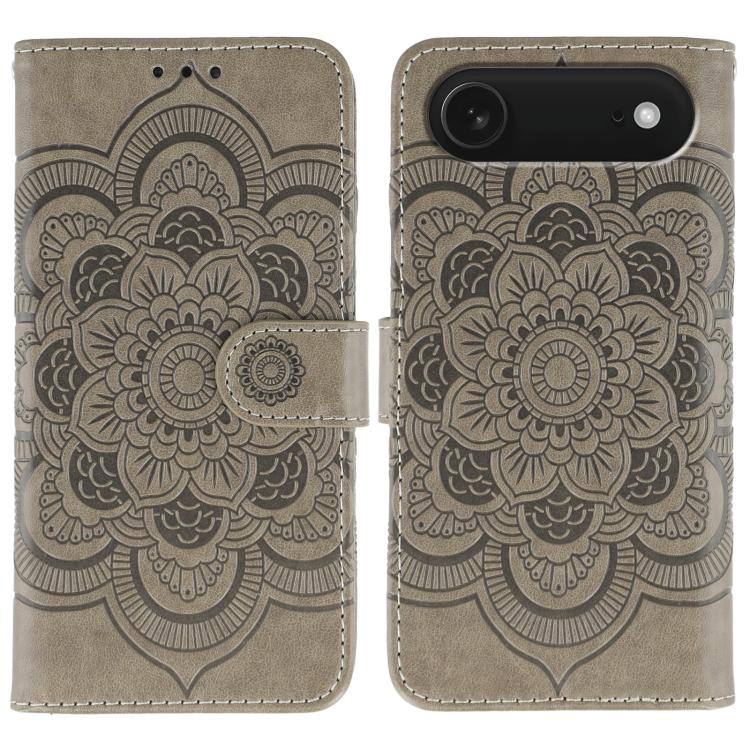 Sun Mandala Embossing Leather Phone Case, For iPhone 15 Plus, For iPhone 15