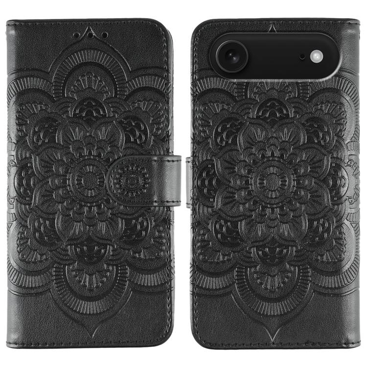 Sun Mandala Embossing Leather Phone Case, For iPhone 15 Plus, For iPhone 15