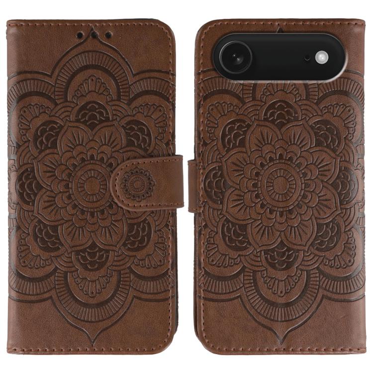 Sun Mandala Embossing Leather Phone Case, For iPhone 15 Plus, For iPhone 15