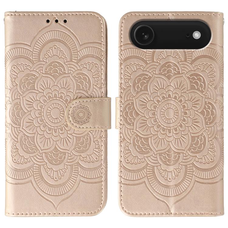 Sun Mandala Embossing Leather Phone Case, For iPhone 15 Plus, For iPhone 15