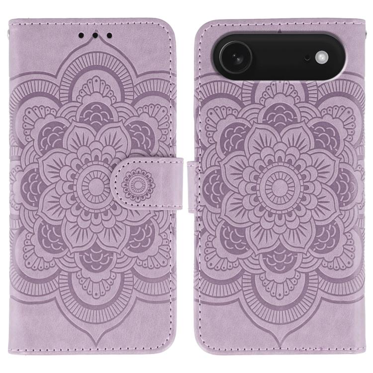 Sun Mandala Embossing Leather Phone Case, For iPhone 15 Plus, For iPhone 15