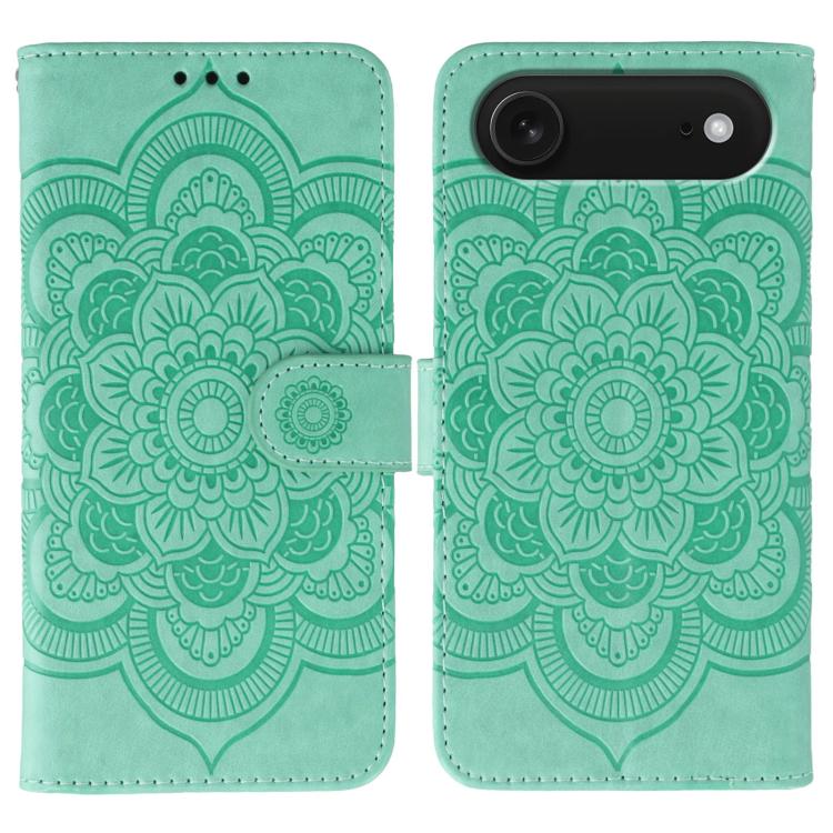 Sun Mandala Embossing Leather Phone Case, For iPhone 15 Plus, For iPhone 15