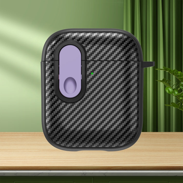 Carbon Fiber Texture Wireless Earphones Case with Security Lock, For AirPods 2 / 1