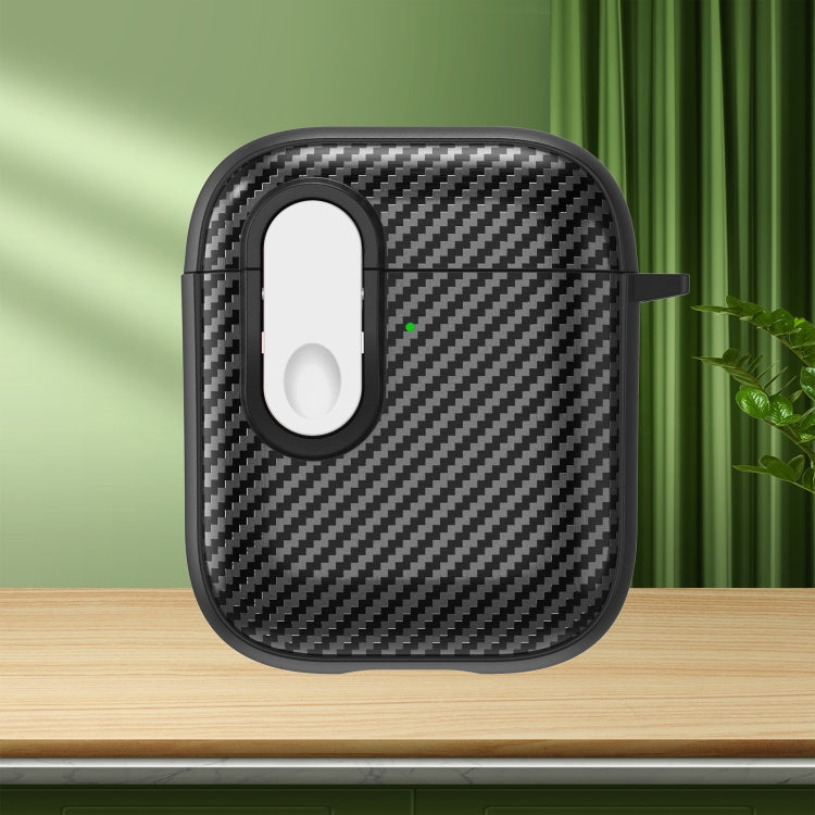 Carbon Fiber Texture Wireless Earphones Case with Security Lock, For AirPods 2 / 1