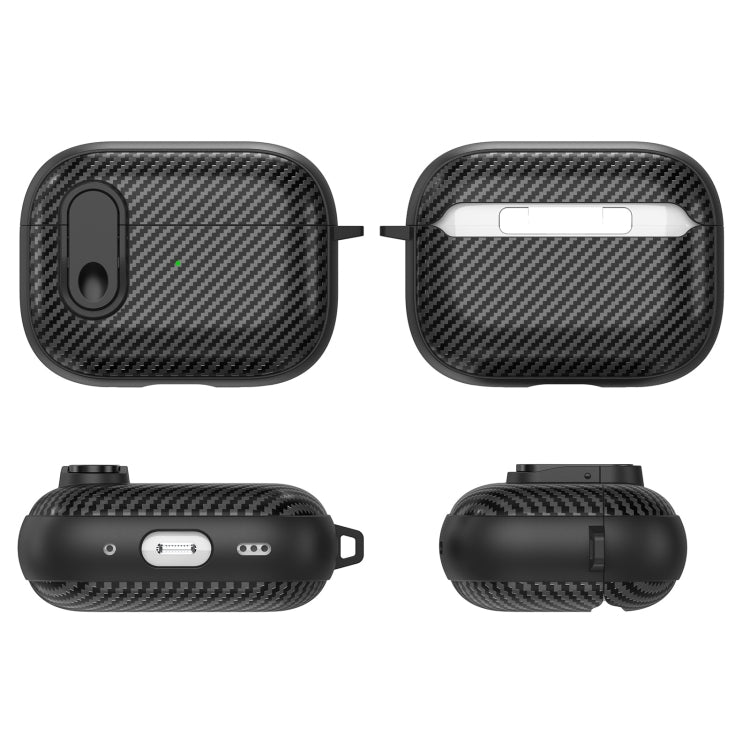 Carbon Fiber Texture Wireless Earphones Case with Security Lock, For AirPods 2 / 1