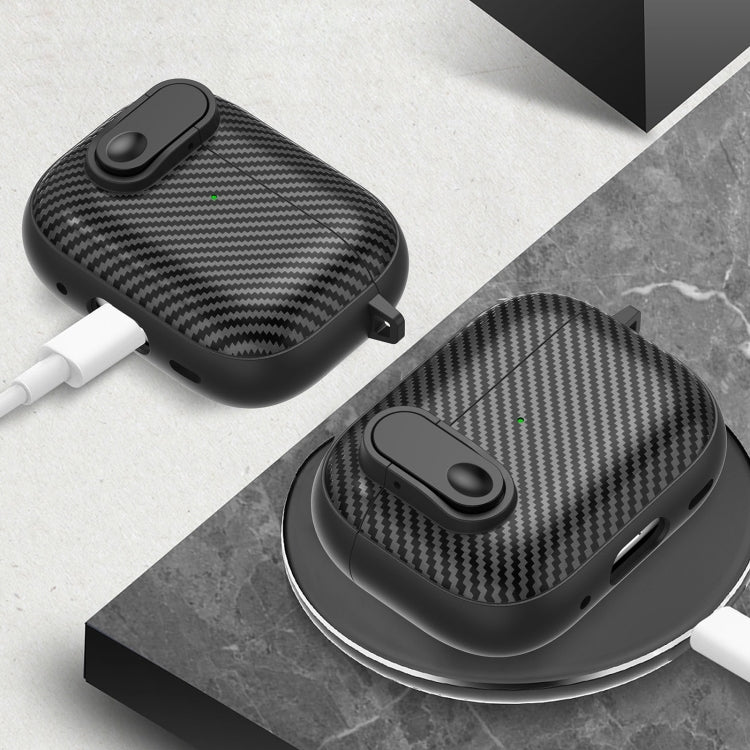 Carbon Fiber Texture Wireless Earphones Case with Security Lock, For AirPods 2 / 1