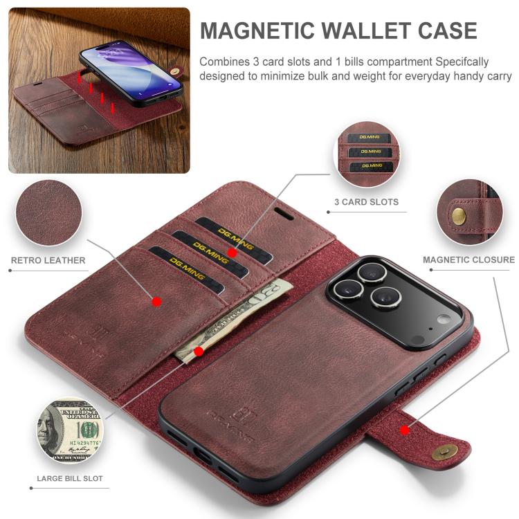 DG.MING Crazy Horse Texture Detachable Magnetic Leather Phone Case, For iPhone 16e, For iPhone 16 Pro Max, For iPhone 16 Pro, For iPhone 16 Plus
