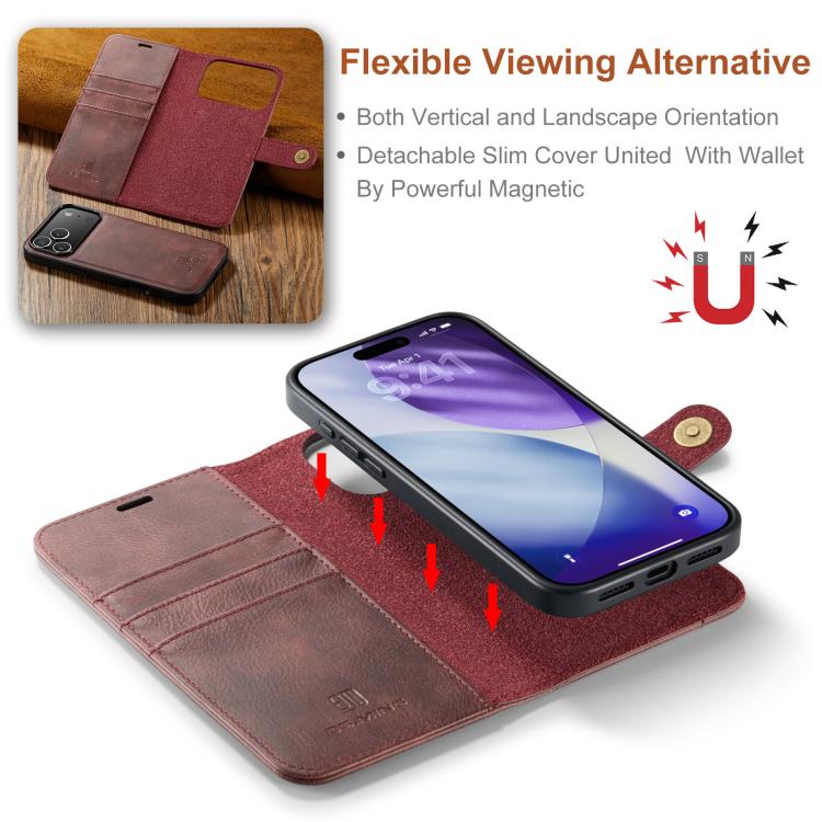 DG.MING Crazy Horse Texture Detachable Magnetic Leather Phone Case, For iPhone 16e, For iPhone 16 Pro Max, For iPhone 16 Pro, For iPhone 16 Plus
