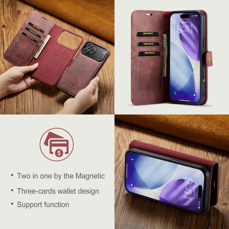 DG.MING Crazy Horse Texture Detachable Magnetic Leather Phone Case, For iPhone 16e, For iPhone 16 Pro Max, For iPhone 16 Pro, For iPhone 16 Plus